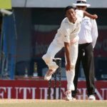 Anil Kumble bowling with a bandaged jaw during the 2002 Antigua Test against West Indies after suffering a fractured jaw